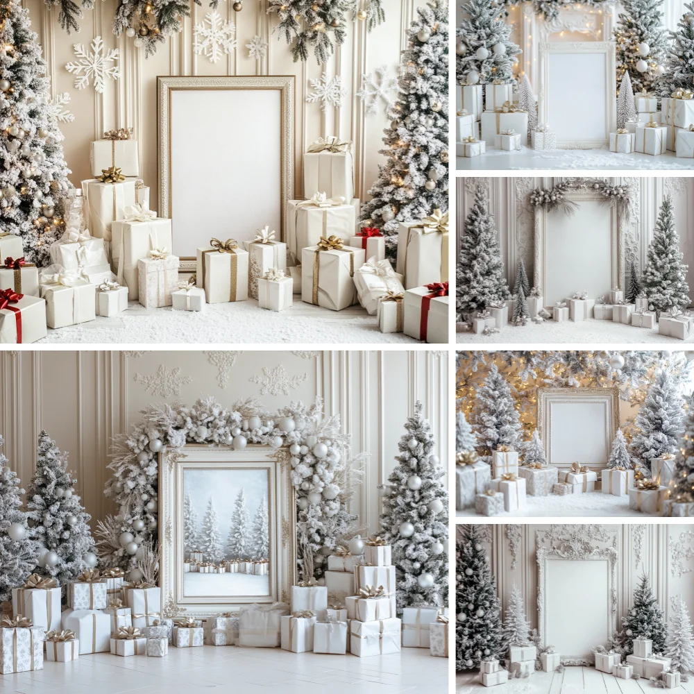 

Photography Background Winter Christmas White European Wall Xmas Tree Kids Family Portrait Decor Backdrop Photo Studio