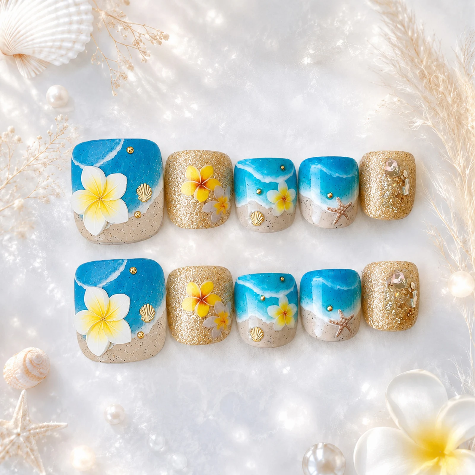 Resin Art Beach Theme - 24 шт. накладных ногтей с морской