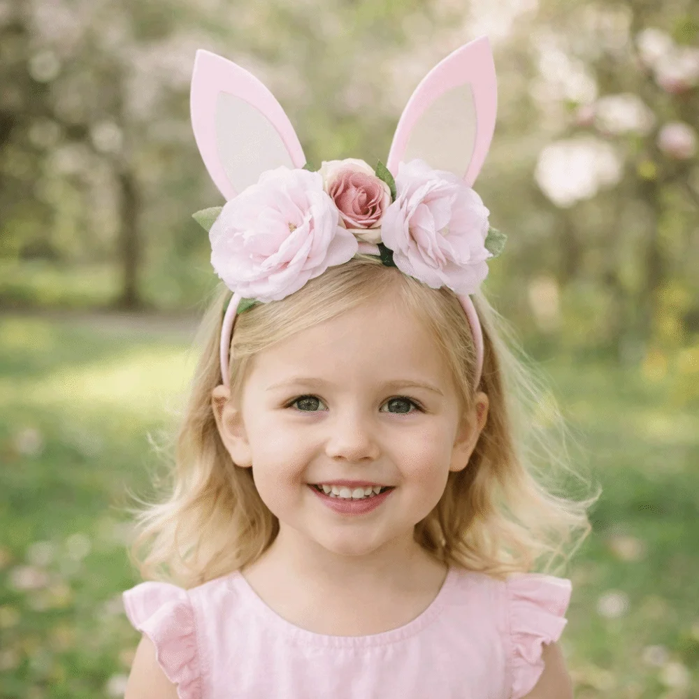 

Floral Decoration Rabbit Ears Headbands Colorful Shiny Cosplay Headbands Non-slip Photography Props Bunny Ears Hair Hoop