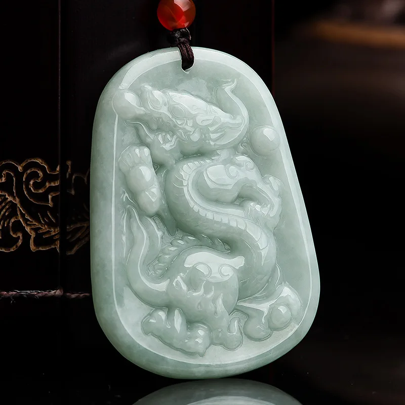 Natural Myanmar A-grade Jade Light Green Dragon Brand Divine Aoxiang Ice Jadeite Pendant Men's Charms Women's Jewelry Drop Ship