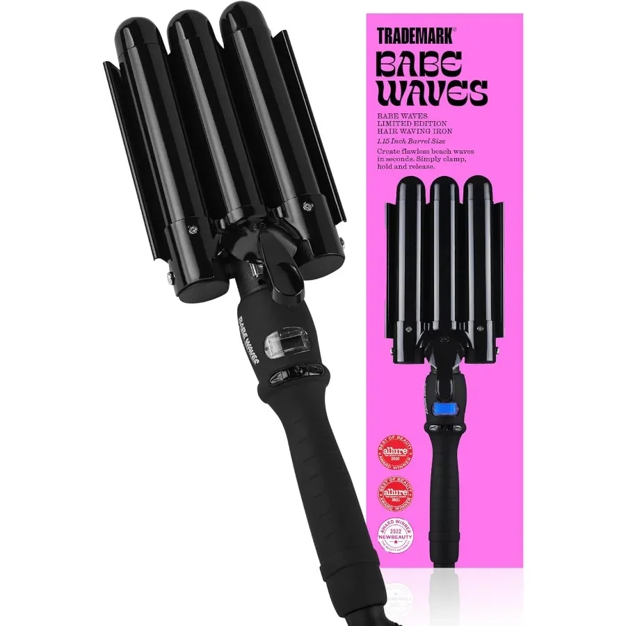 

Three Barrel Hair Waver Curling Iron 1.1 Inch Beach Waves Adjustable Temperature Hair Curler Babe Waves Limited Edition Black