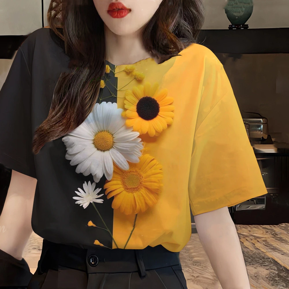 Fashion Floral Flower 3D Print T-Shirts Women Casual O-Neck Short Sleeves T Shirt Street Y2k Harajuku Tees Tops Female Clothing