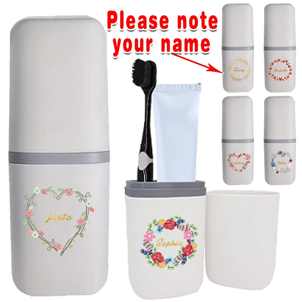 

Customized Name Detachable Toothbrush Organizer Box with Mouthwash Cup Portable Toothpaste Case Large Capacity Comb Shaver DIY