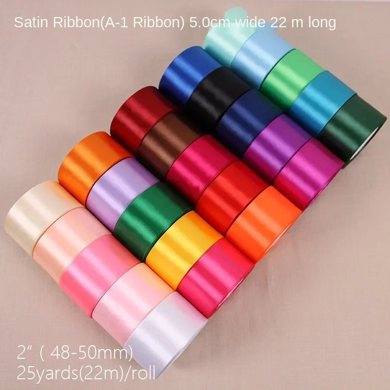 25Yards/Roll 50mm Ribbons for DIY Bow Crafts Polyester Satin Ribbons Christmas Home Decor Accessories Tape Wedding Gift Wrapping