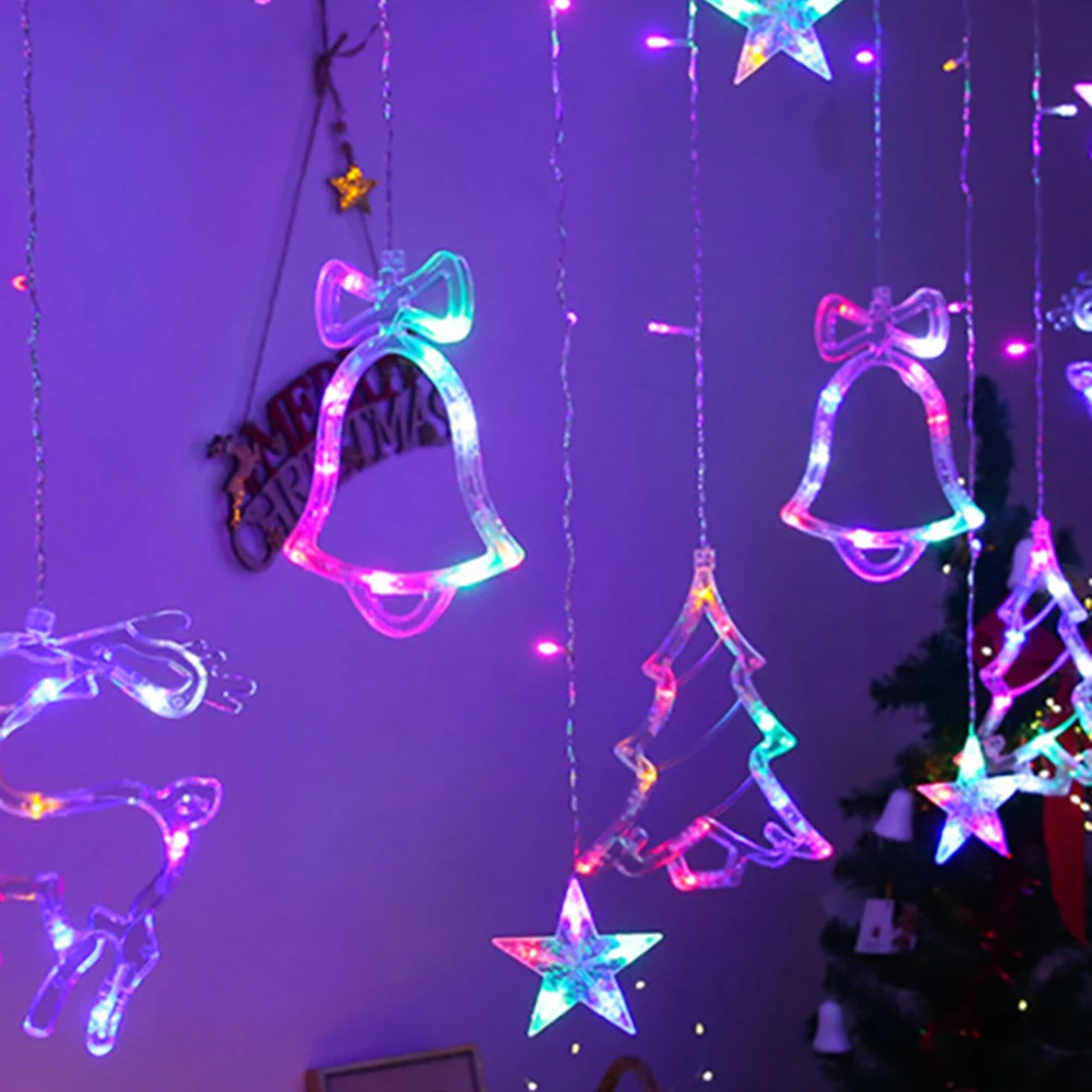 LED Christmas Curtain Light Bell Elk Christmas Tree Shape Waterproof Battery Powered Fairy Lights For New Year Decoration