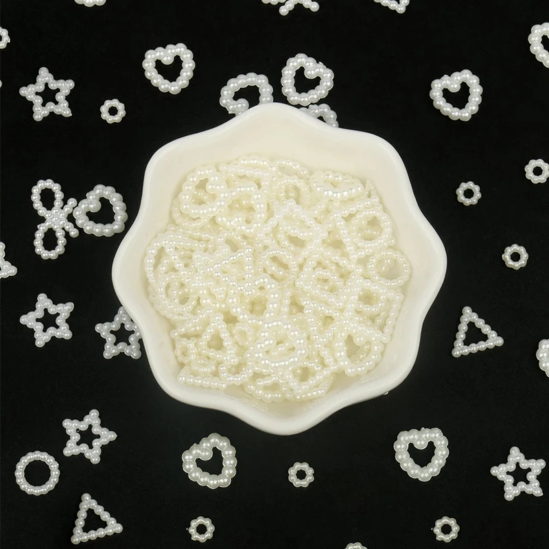 40pcs/pack Heart Star Flower Charms ABS Imitation Pearl Loose Beads Patches DIY Crafts Nail Decoration