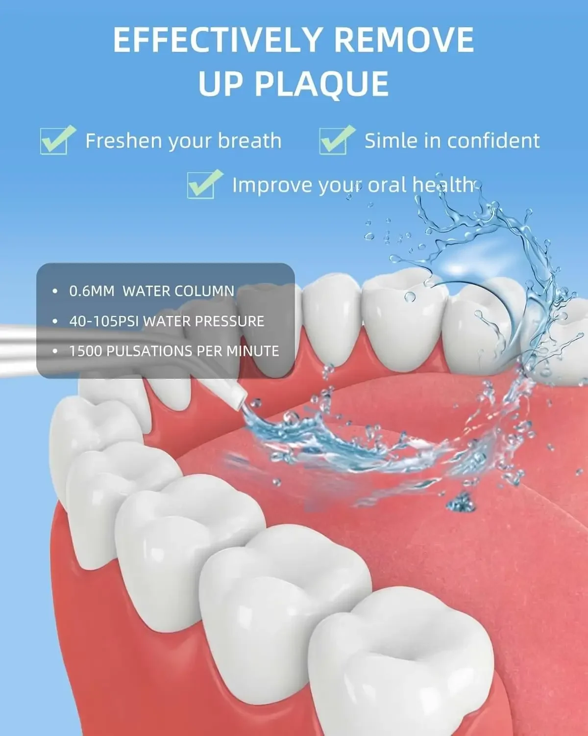 Oral Irrigator Portable Water Flosser, USB Rechargeable Water Jet Tooth Pick + 4 Jet Tip 3 Modes Waterproof Teeth Cleaner view 5