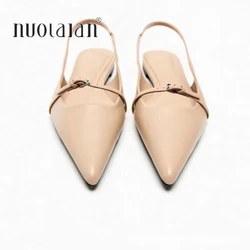 2023 Pointed Toe Flat Leather Slingbacks For Women Summer Ballet Flats Female Casual Flats Sandals Elegant Party Flat