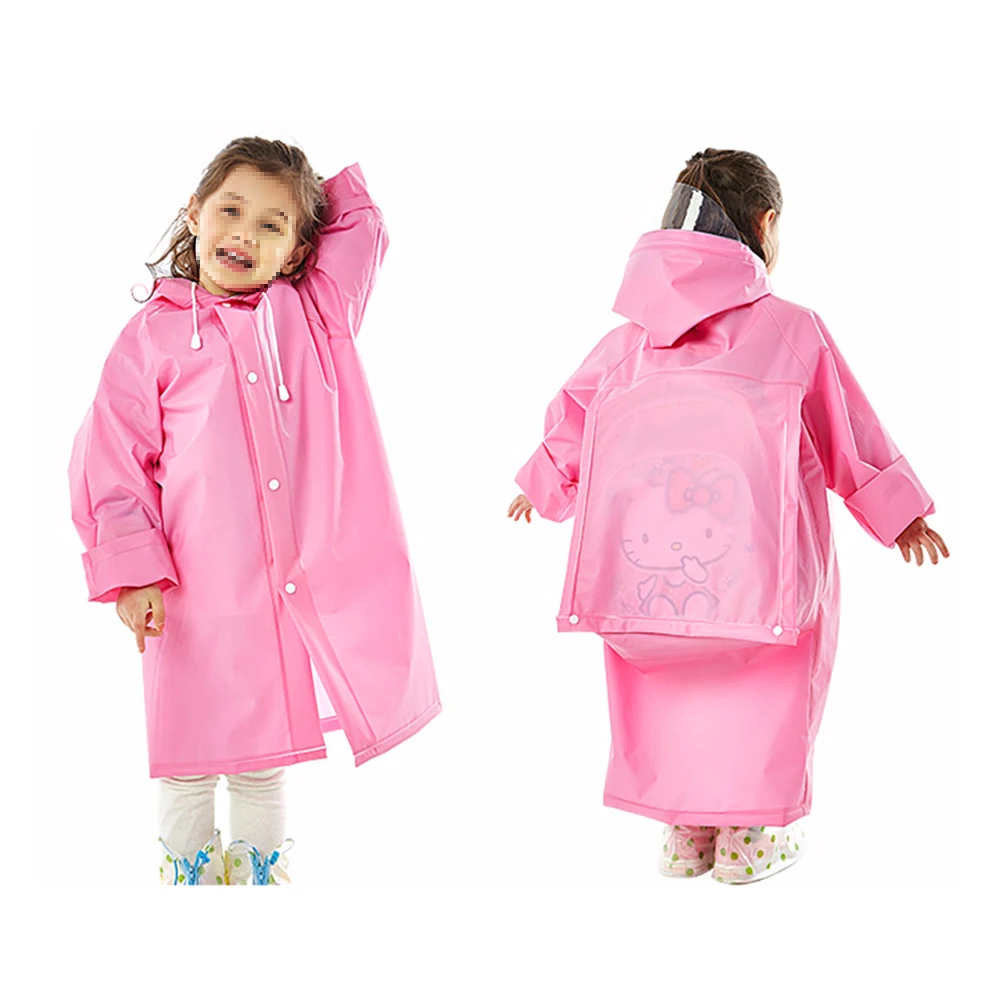 

Blue Thicken Kids Raincoat Portable Waterproof Hooded Rain Poncho Elastic Sleeve Schoolbag Cover Outdoor Rainwear Reusable Light