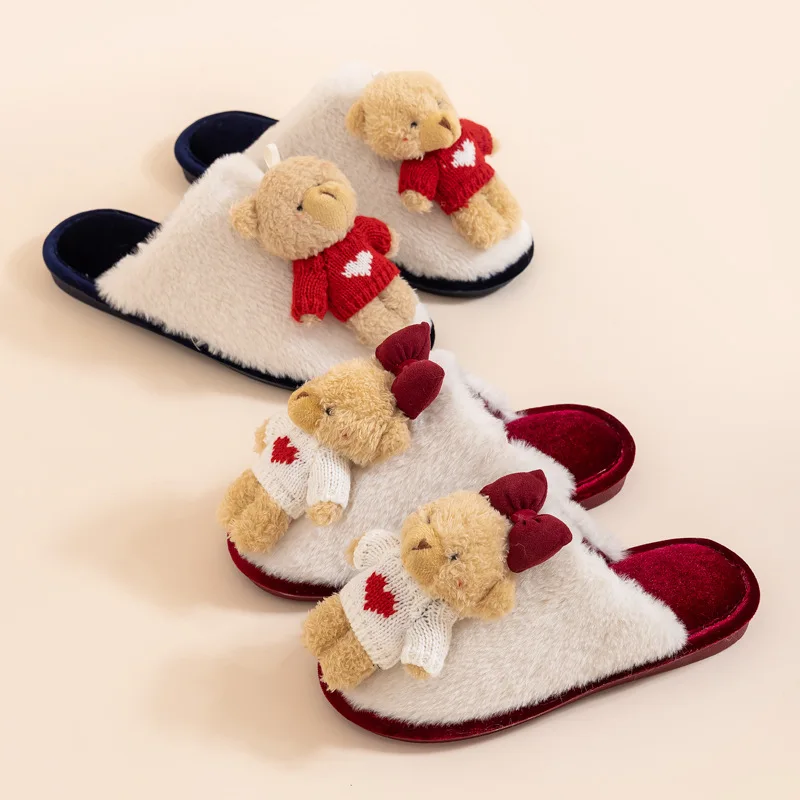 

Cotton Slippers for Women's Winter Home Couple Style,Warm and Cute Little Bear Wedding Fashion Bedroom Slipper for Men and Women