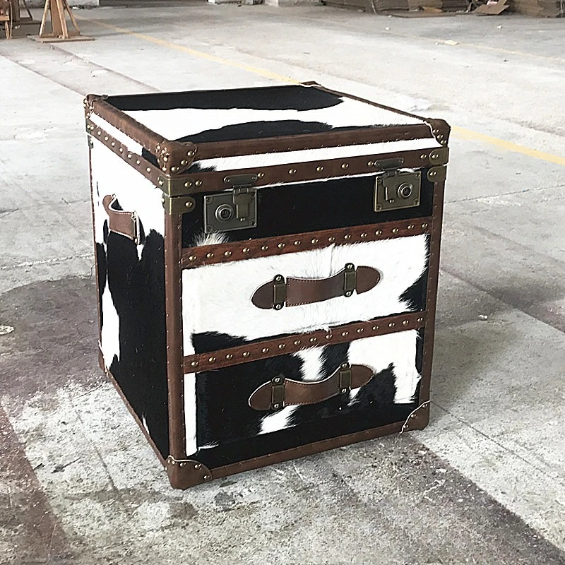 

American loft sofa corner few creative personalized milk cowhide bedside table retro industrial wind rivet storage box