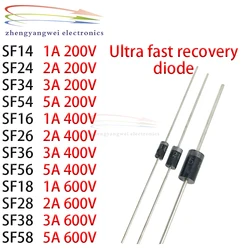 20 stks SF14 SF24 SF34 SF54 SF16 SF26 SF36 SF56 SF18 SF28 SF38 SF58 200 V 400 V 600 V 1A 2A 3A 5A Ultra Snel Herstel Diode DO-41 27