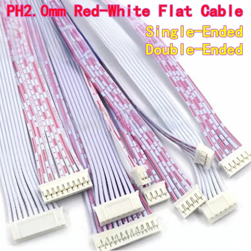

10PCS PH2.0mm Red-White Flat Cable Terminal Wire 2/3/4/5/6/8–10P Single/Double-Ended Electronic Connection Wire 200mm Length