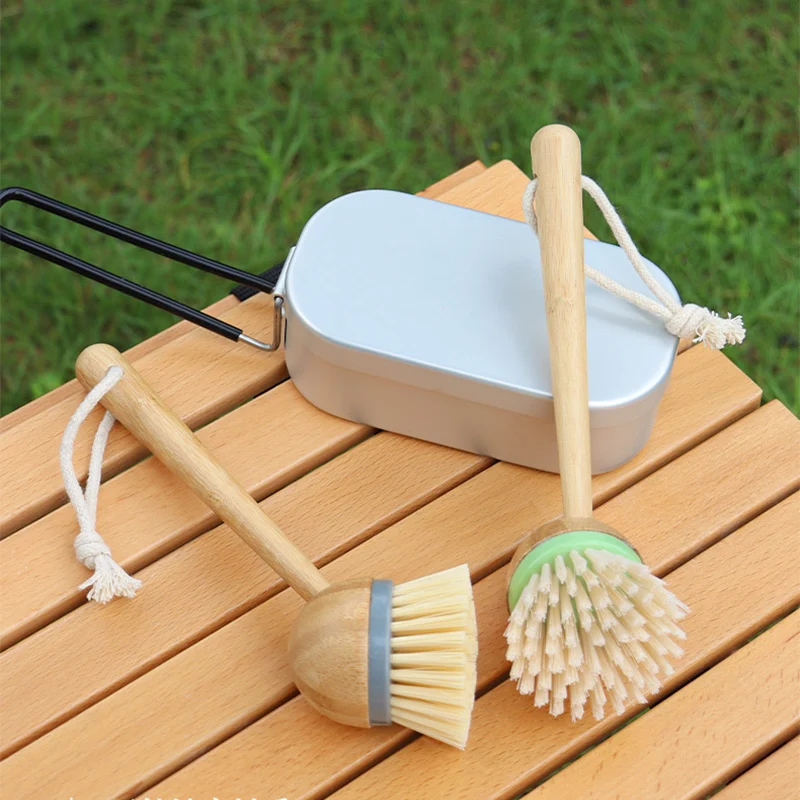 Outdoor Pot Washing Brush Multifunctional Bamboo Cleaning Brush Wooden Long Handle Kitchen Non-Stick Pot Dish Washing Brush