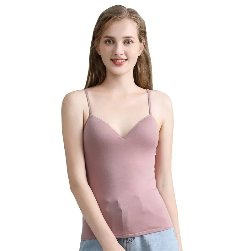 Sexy Women Solid Padded Bra Spaghetti Camisole Top Women Vest Female Camisole with Built in Bra Cami Top Vest Padded Tank Tops