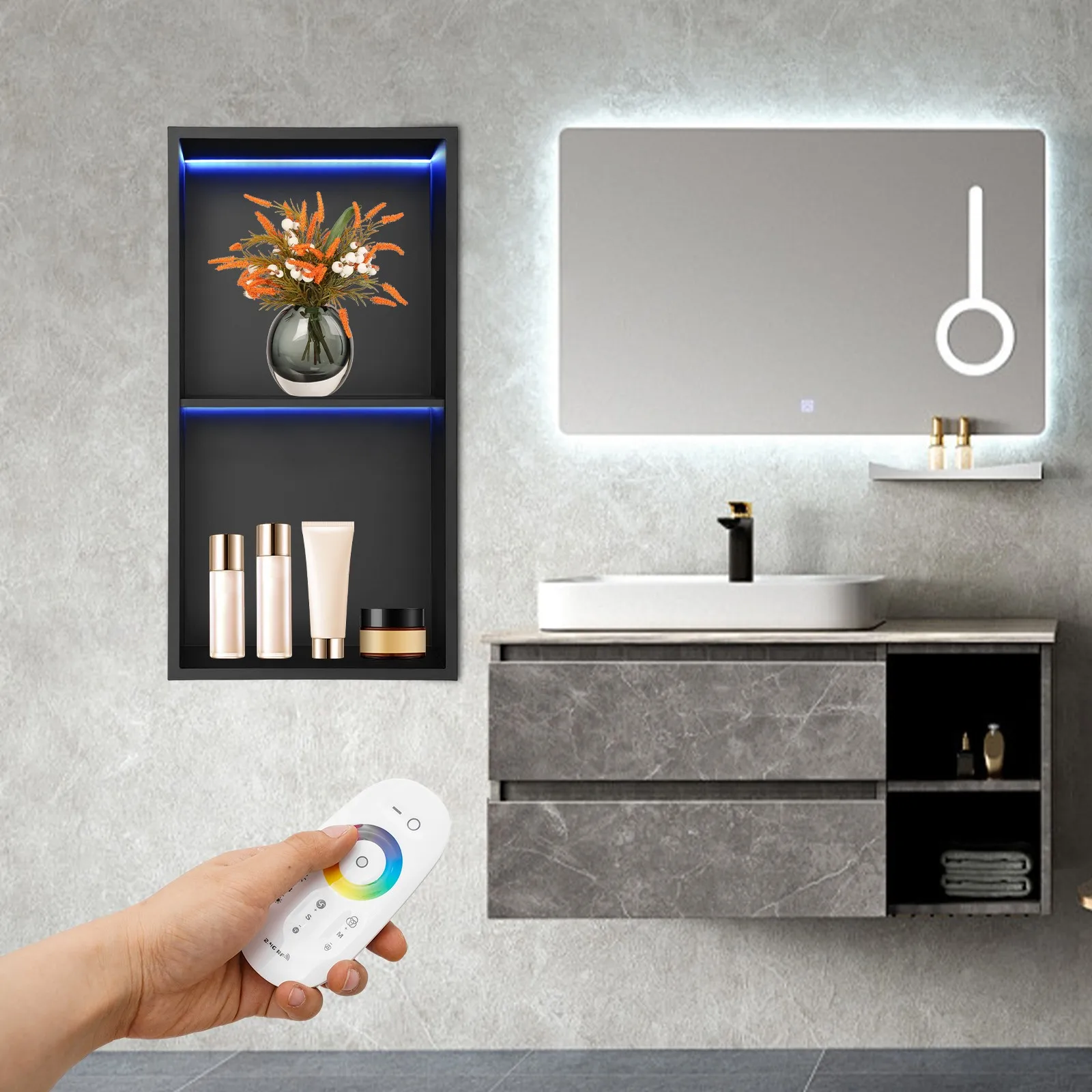 

Stainless Steel Shower Niche Bathroom Wall Storage 2 Tiers Durable Waterproof Design