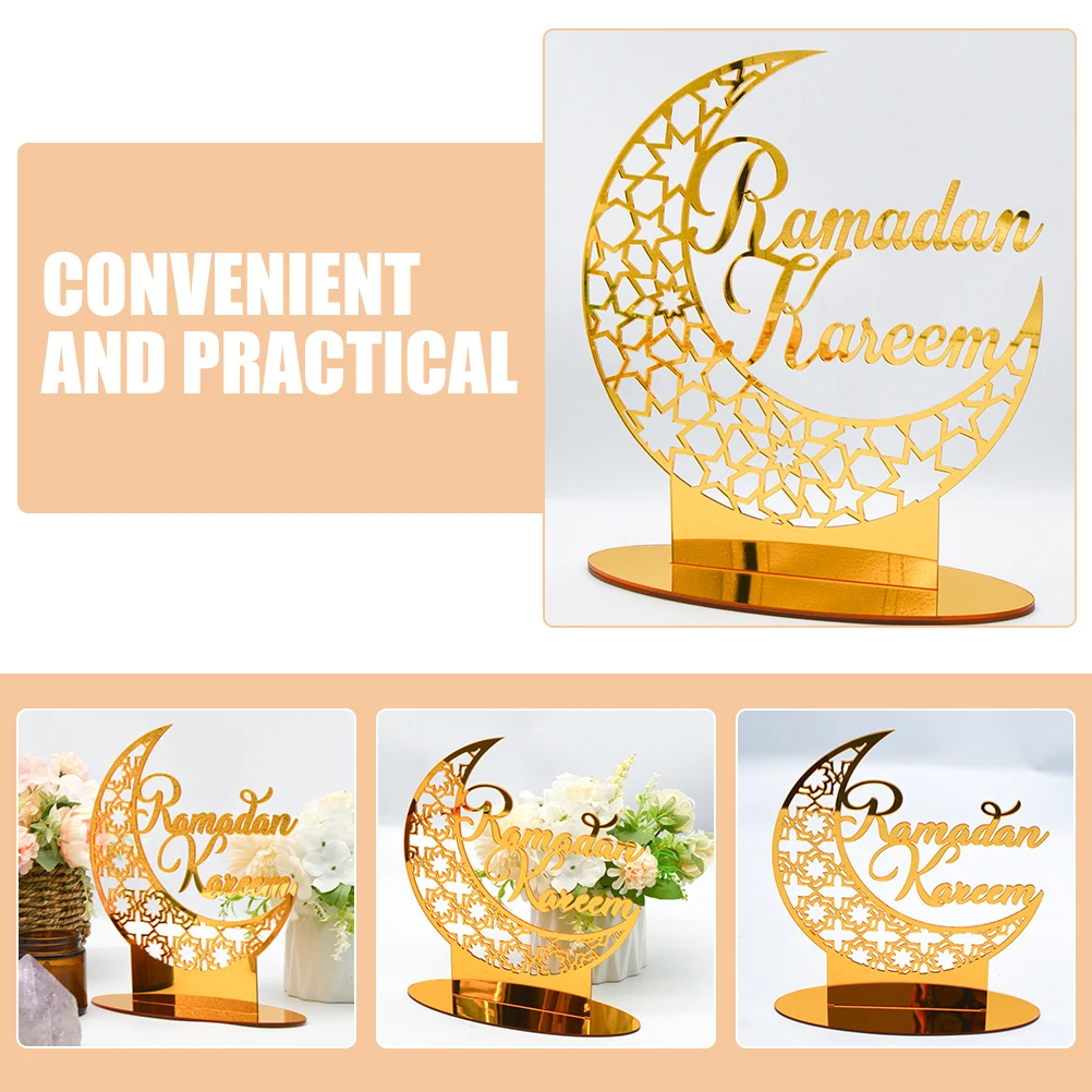 

Eid Acrylic Ornament Ramadan Mubarak Moon Double-Sided Gold Decoration Ramadan Table Decor Eid Mubarak Desktop Ornament