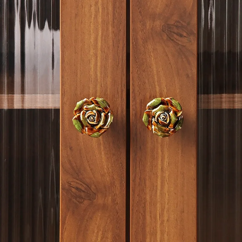 Antique retro rose ceramic handle cupboard wardrobe chest of drawers door handle