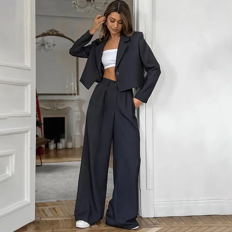 Simple Solid Color Versatile Style Fashionable Casual Suit 2024 Autumn And Winter New Item Niche Two-Piece Commuting Set