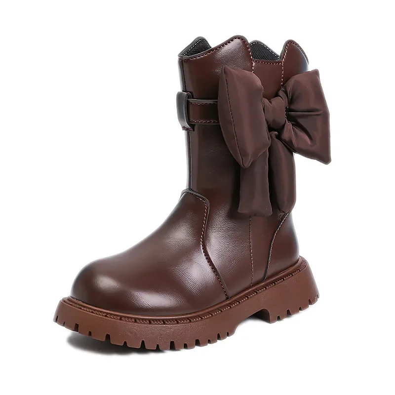 

Детские плюшевые утепленные ботинки до середины икры, осень-зима 2022, новые теплые детские ботинки, кожаные ботинки в стиле принцессы для девочек для малышей