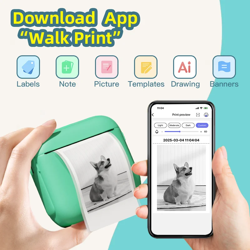 X6 Mini Thermal Printer with Wireless Bluetooth 1200mAh Ink-free Small Printer 203dpi Photo Printing Machine for Sticker Labels