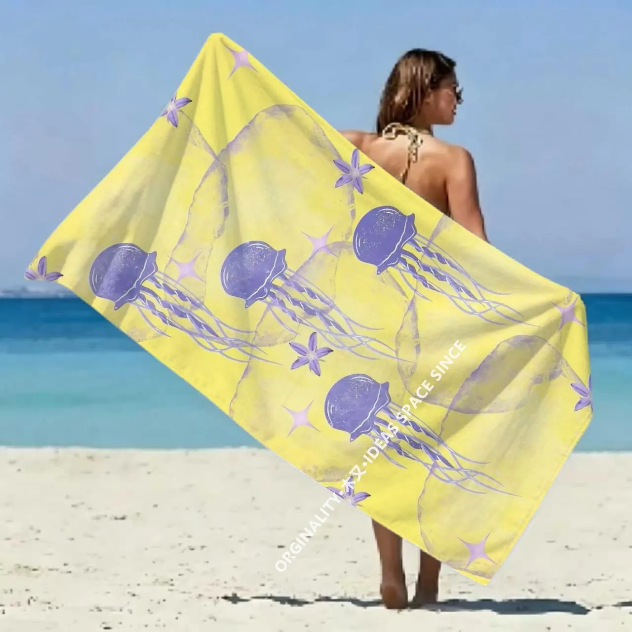 Purple Jellyfish Star Beach Towel Patterned Sunscreen And Windproof Suitable For Swimming Pool Camping Travel
