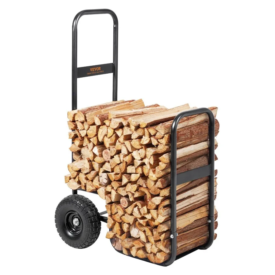 

Firewood Log Cart 250 lbs Capacity Outdoor and Indoor Wood Rack Storage Mover with PU Wheels Waterproof Cloth Heavy Duty Steel