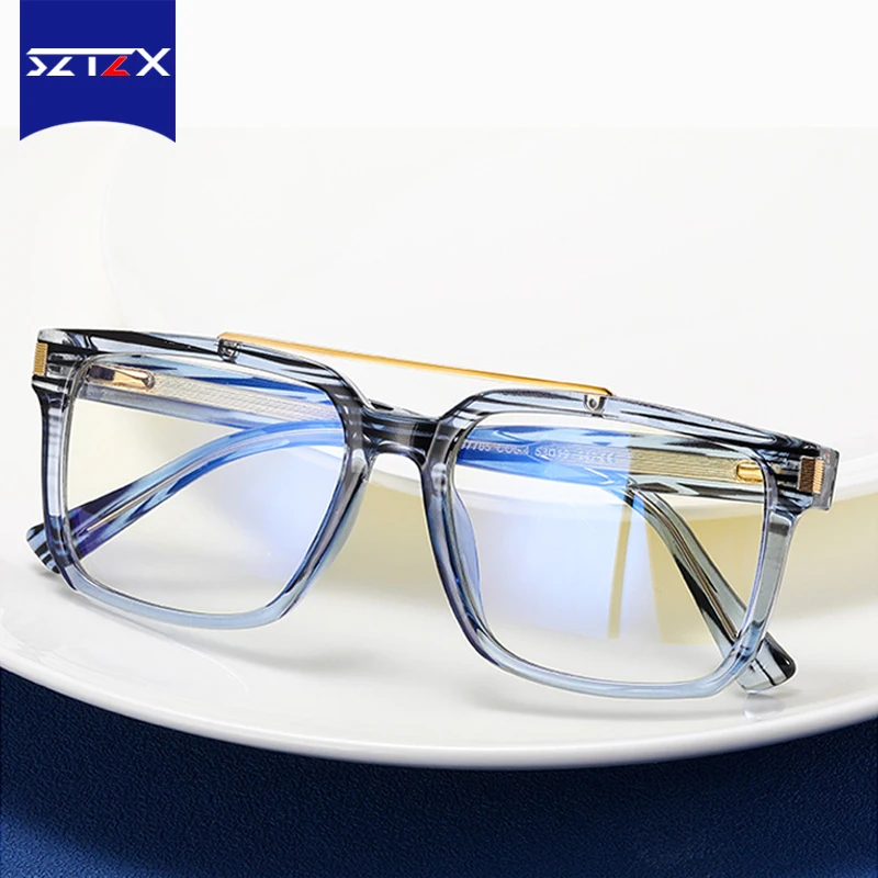 SZTZX Personalized Parallel Bars Casual Myopia Frames Photochromic Anti Blue Light Reading Optical Eyeglasses Can Be Customized