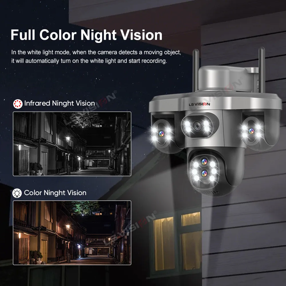 LS VISION 10X Optical Zoom Three PTZ Lens 4G Solar Camera 20MP Three Screen WiFi Human Auto Tracking Surveillance Camera Outdoor