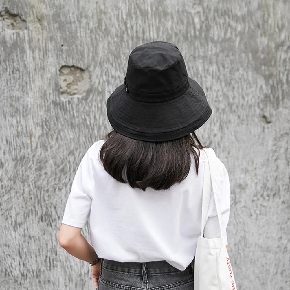 

Women Sunscreen Fisherman Hat Solid Color Sun Hat with A Big Brim for Summer Outdoor Fishing Hiking (Black)