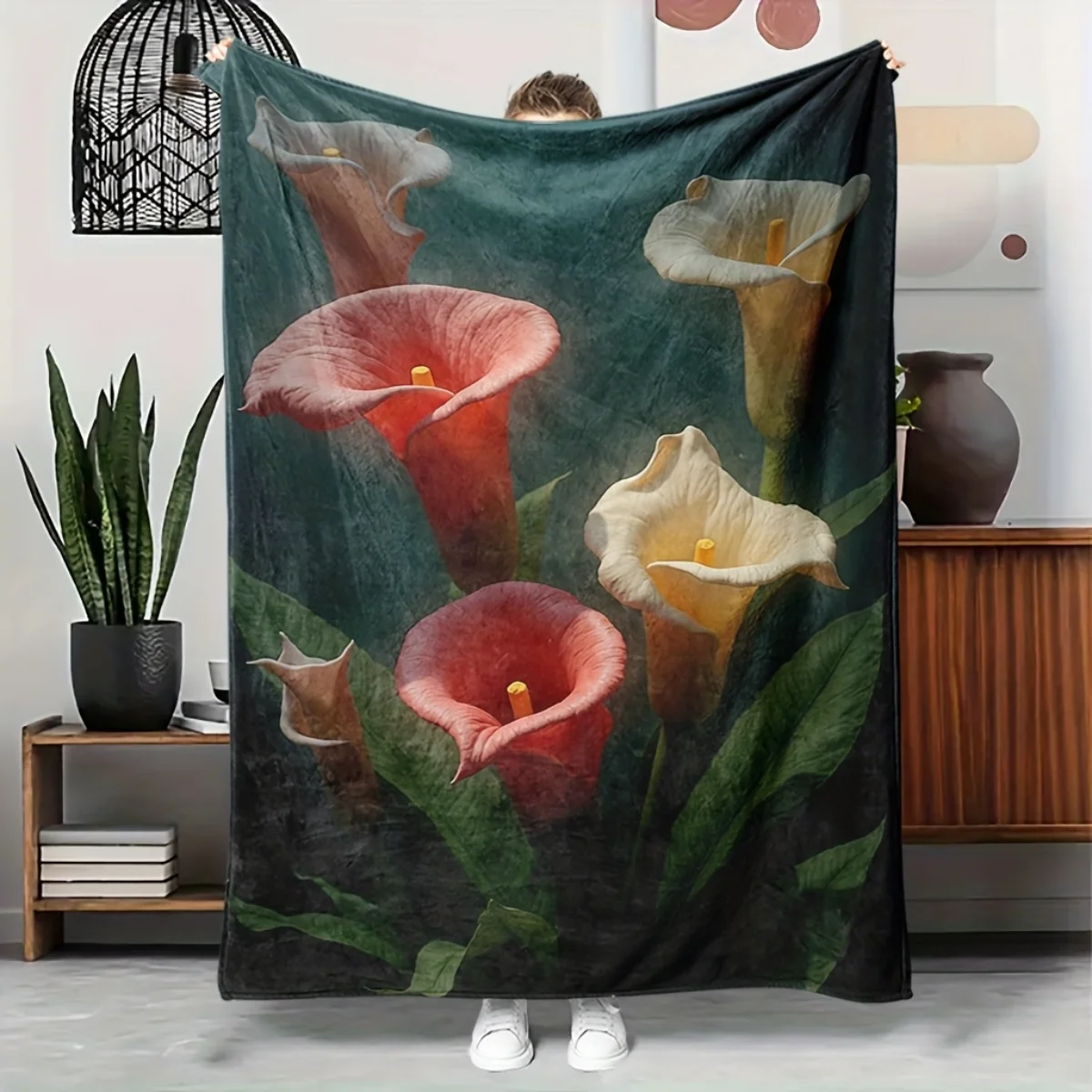 

Уютное фланелевое одеяло с рисунком лилии калла - мягкое и теплое, идеально подходит для кемпинга, отдыха на диване, кровати или стуле; отличное.