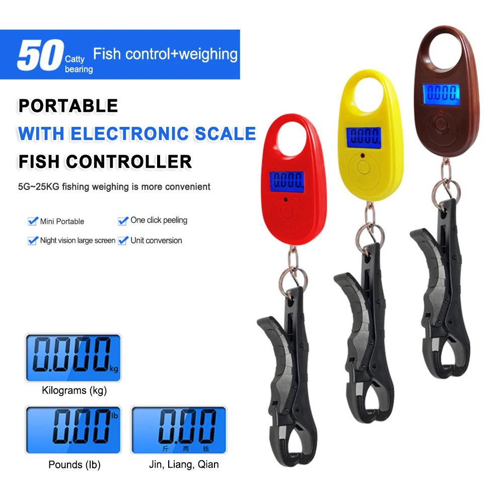 Portable Hanging 25-75kg Load Capacity Electronic Scale 3 Weighing Modes Weight Scale with Fish Control Forceps for Fishing