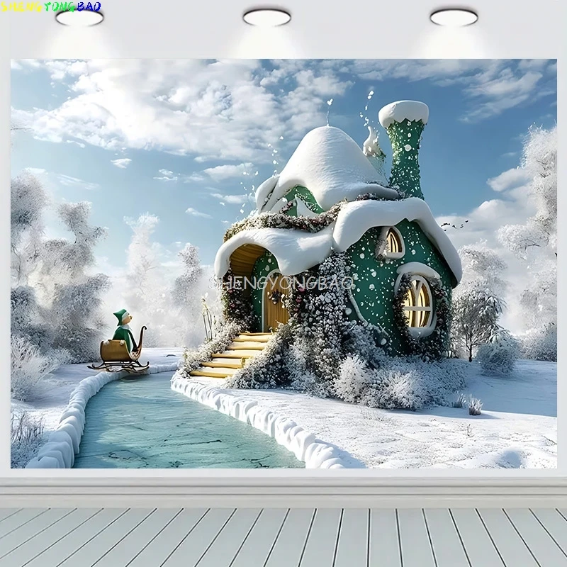 

Christmas Wreath Window Photography Backdrops Prop Happy New Year Decoration Family Holiday Party Background RR-37