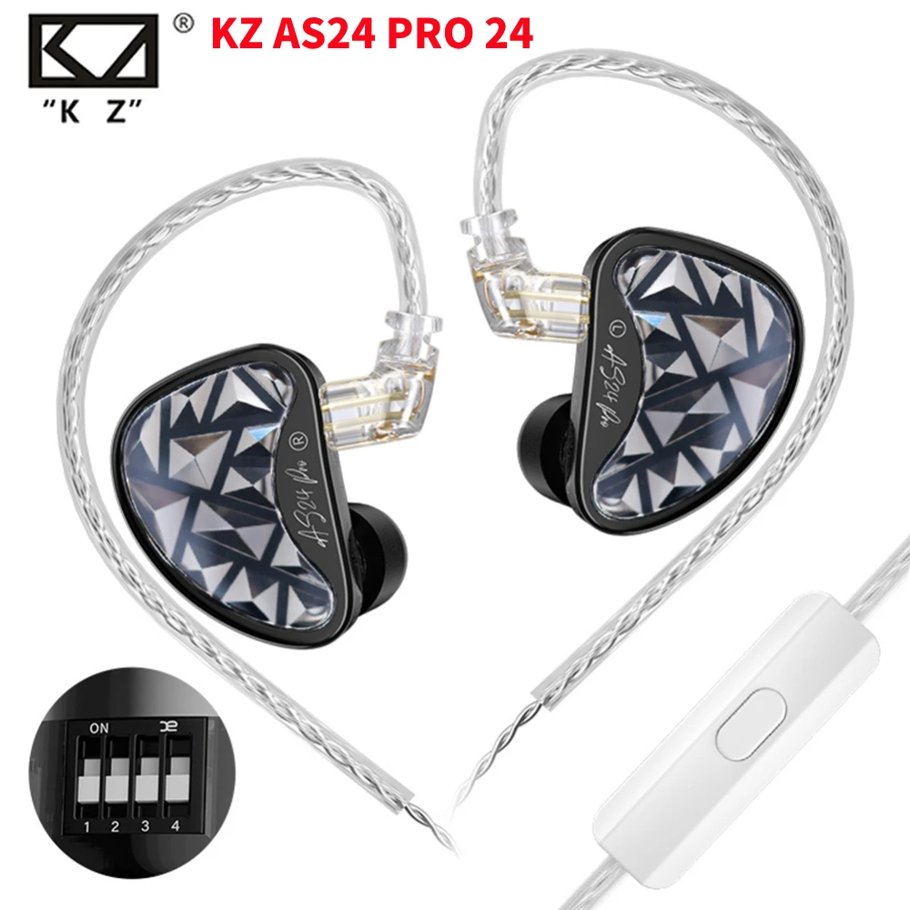 KZ AS24 PRO HIFI in Ear Wired Earphones 24 Unit Upgraded Balanced Armature Drive Adjustable Earbuds Gaming Earphones Headset