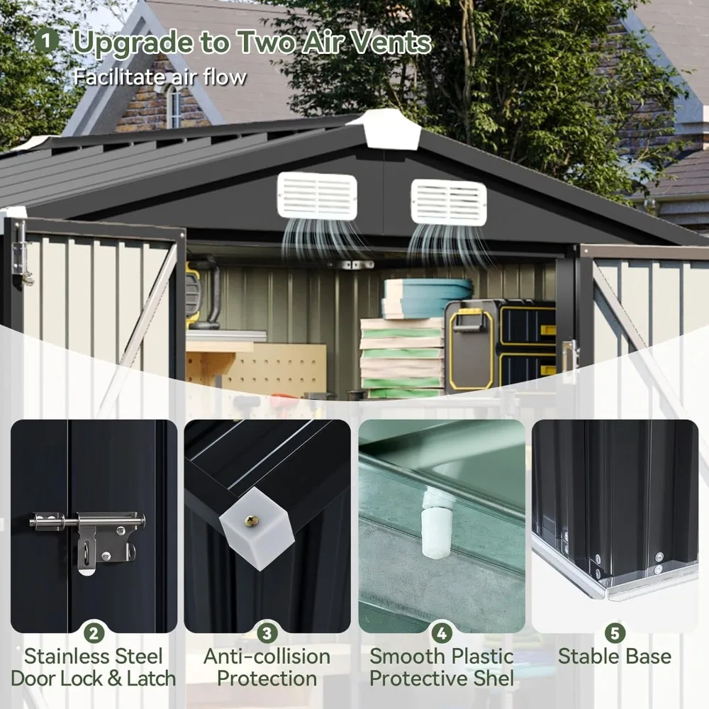 Capannone portaoggetti da esterno Capannone da giardino in metallo da 6x3,9 piedi con ante bloccabili, ideale per attrezzi, biciclette, cortile, soluzioni di stoccaggio nel patio