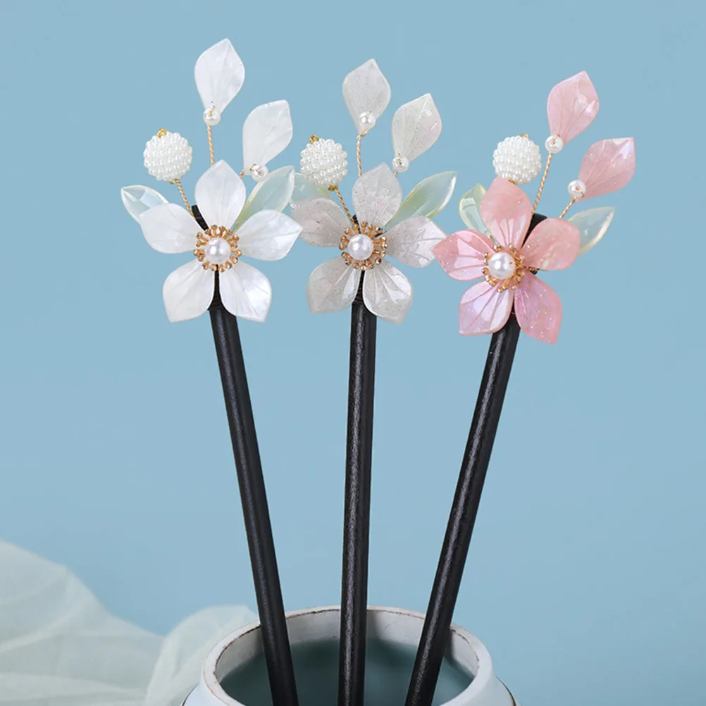 

3 Pcs Chinese Wooden Hair Sticks Elegant Bun Decorative Chopsticks for Women Dangle Accessory