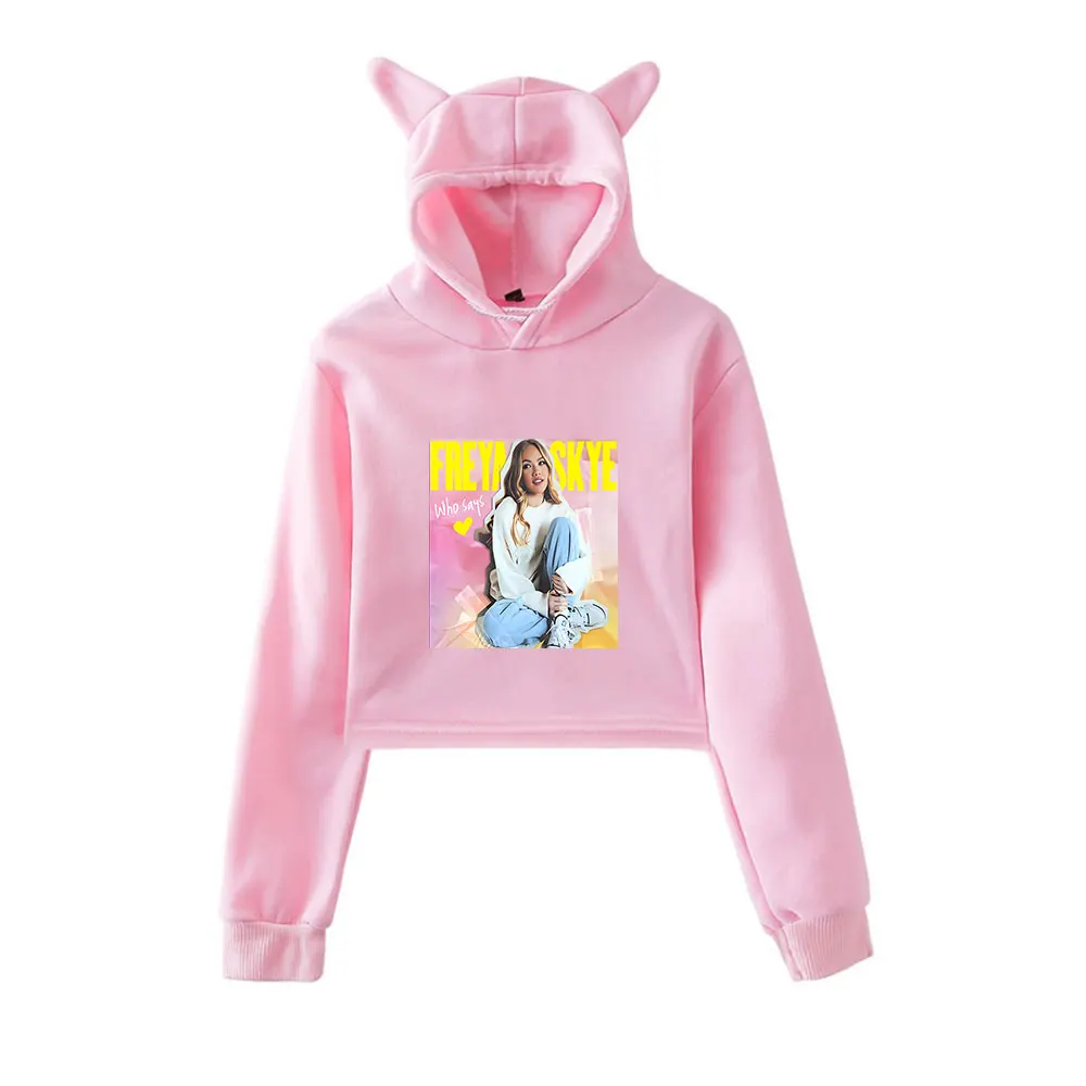 فريا سكاي ميرش خمر 90s الشارع الشهير شعار هوديي هوديس بلوزات للفتيات القط الأذن المحاصيل موضة الرياضة البلوز