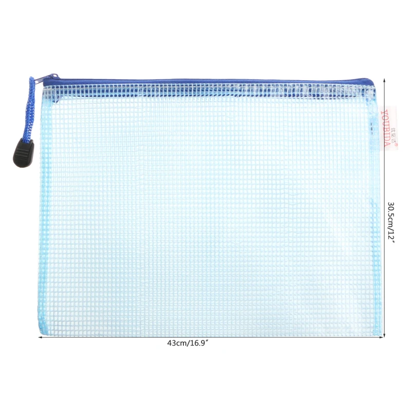 Y1UB Stationery Storage Folder File Mesh Zipper Pouch A3 Document Zip File Folders School Office Supplies Makeup Bags 1 Pair