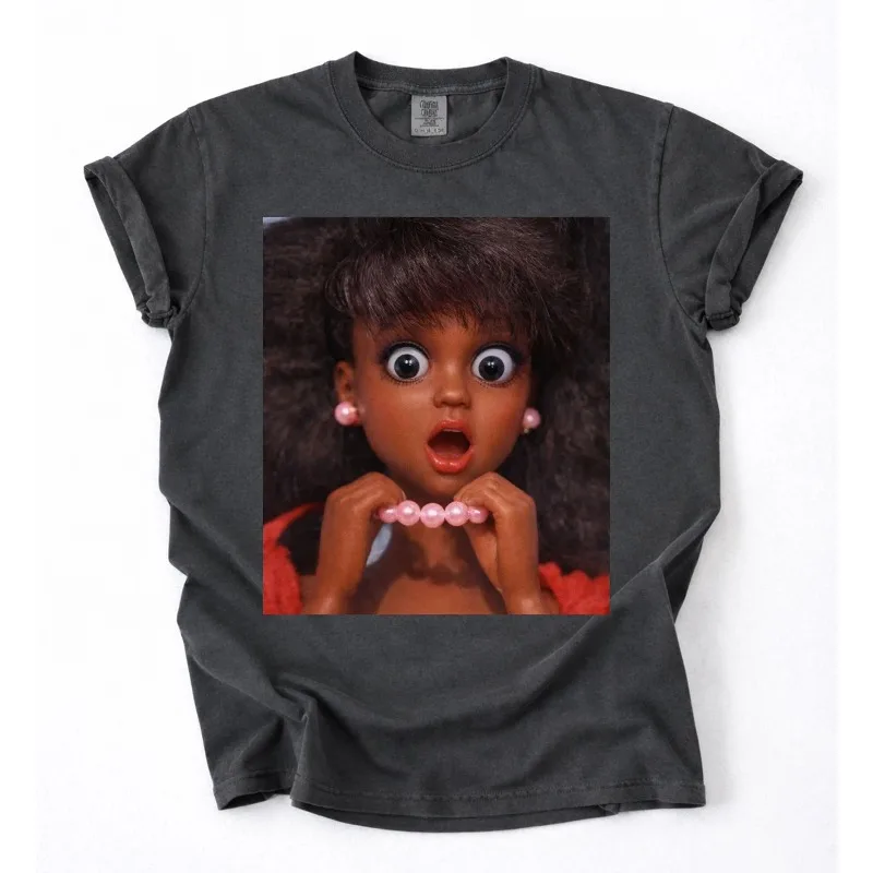 Black Disgusted Doll Face Meme Shirt Four season popular unisex cotton T-shirt