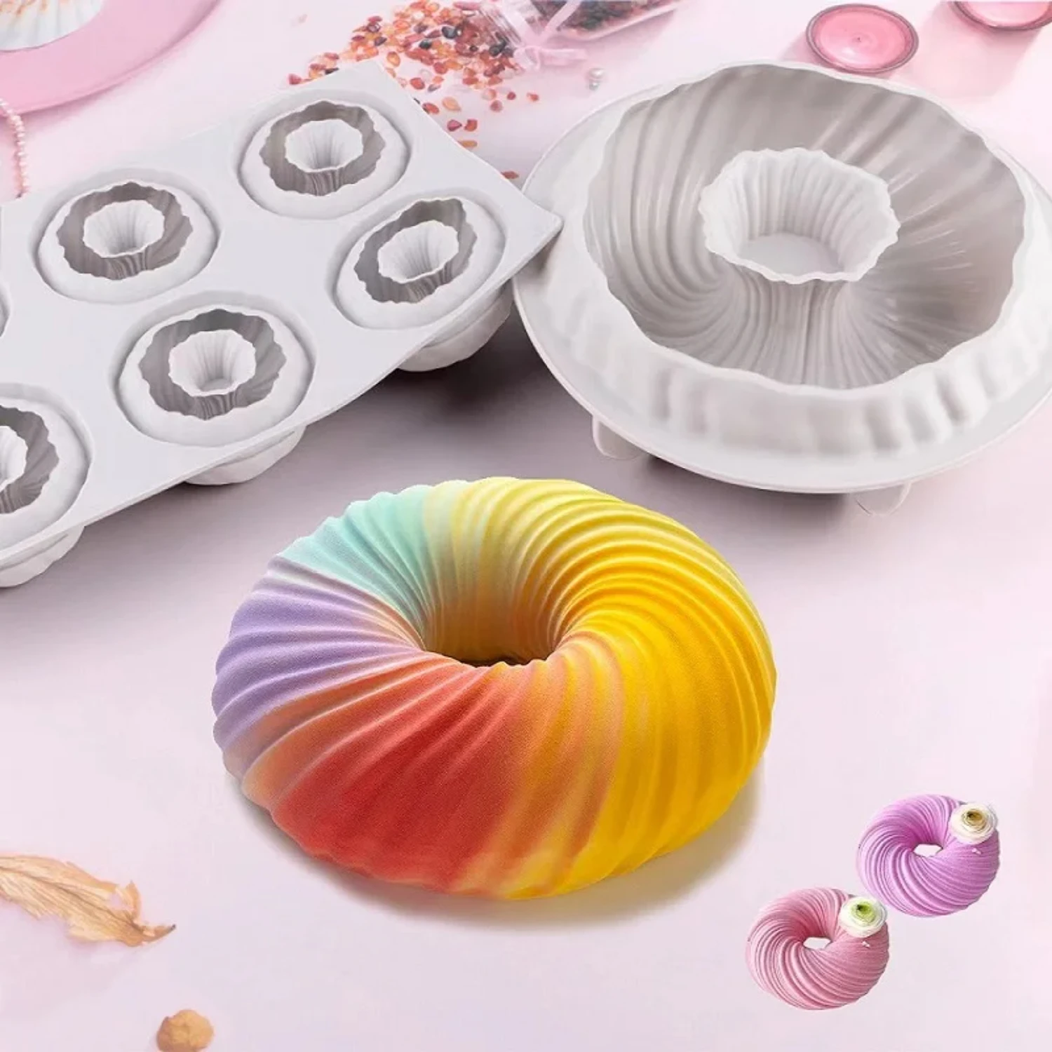 Spiral Donuts French Desserts Doughnuts Silicone Cake Molds Large Hairy Balls Yarn Mousse Molds Decorative Trays Baking Kitchen