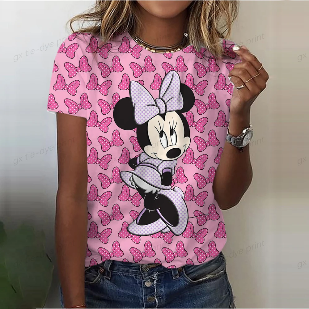 Disney Mickey Mouse Print Womens T-Shirt Ladies Casual Basis O-Collar Shirt Short Sleeve Ladies T-Shirt Minnie Graphic Printing