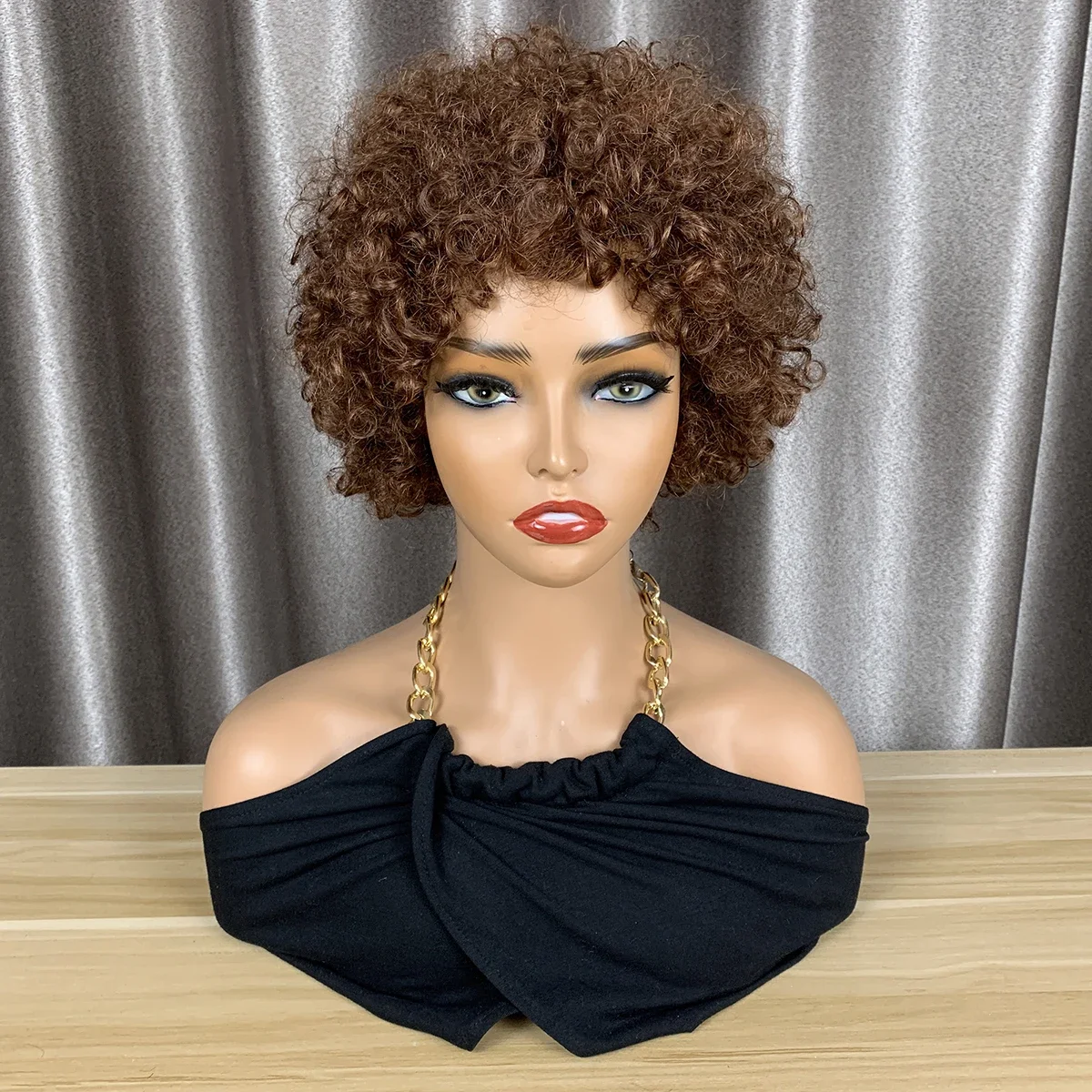 

Перуки с кудрявыми прядями в стиле пикси-каре цвета имбиря # 33 парика из натуральных волос с стрижкой пикси, 180% плотности, окрашенные, полностью машинной работы, легко надевать, Hairugo