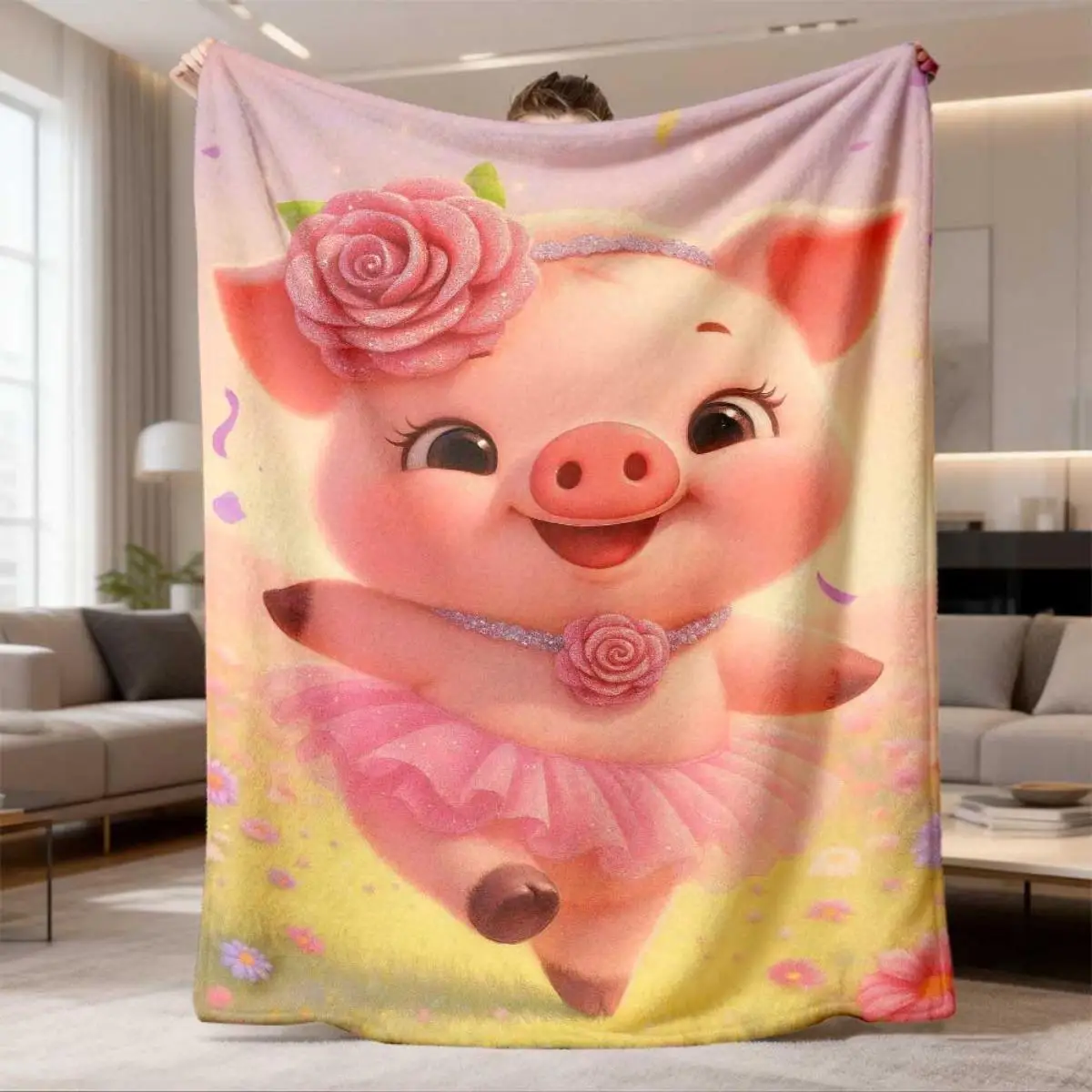 Adorable Cartoon Pink Pig Blanket Throw Cozy Fleece Plush Decor for Nursery Kids Baby Girls Room Accent Gift Home Accent