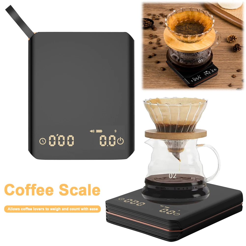 Mini Pour Over Drip Espresso Scale with Timer Rechargeable Portable Digital Kitchen Scale 0.1g for Espresso and Pour Over Coffee