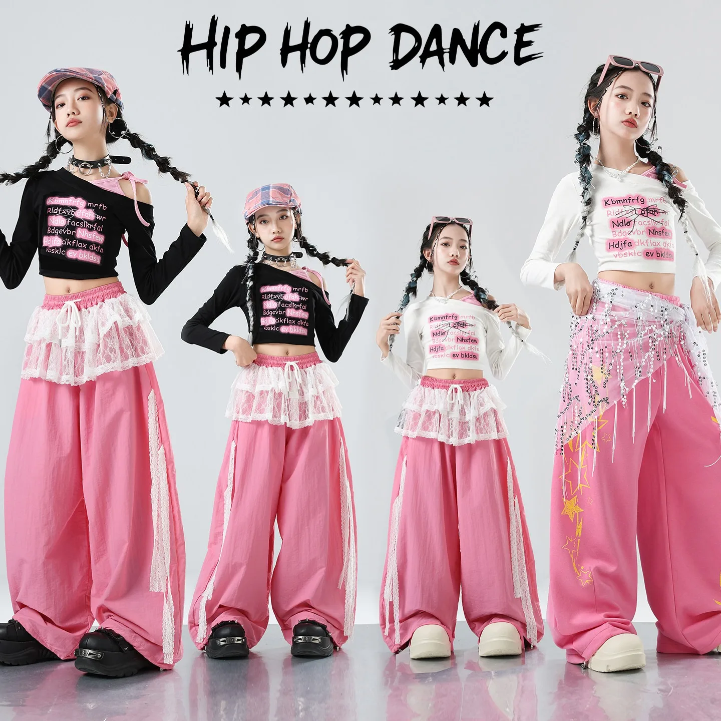 

Одежда для джазовых танцев для девочек, одежда для хип-хопа с длинными рукавами, топы до пупка, розовые брюки, одежда для тренировок, детский костюм для выступлений на сцене