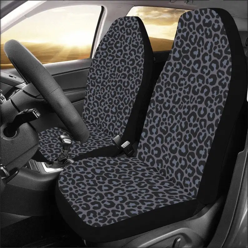 

All Black Leopard Car Seat Covers for Vehicle 2 pc, Animal Print Pattern Front Seat Covers Car SUV Gift Her Protector Accessory