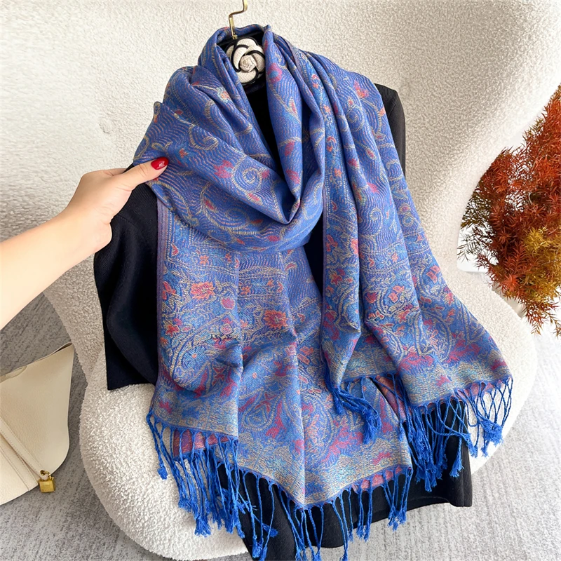 

Bohemian Autumn Ethnic Paisley Cashmere Shawls for Women Jacquard Pashmina Warm Scarves Print Lady Foulard Travel Stoles Scarf