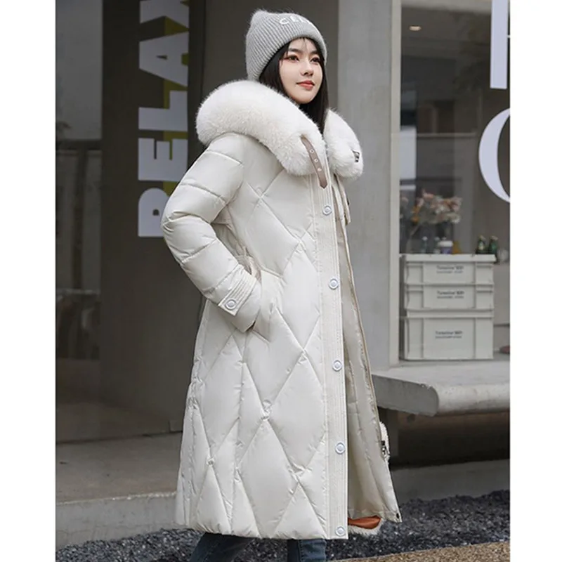 Warm Jacket Women Long Parka Coat 2023 New Winter Coats Slim Down Cotton Thick Jackets Fur Collar Outwear Parkas Female Clothes