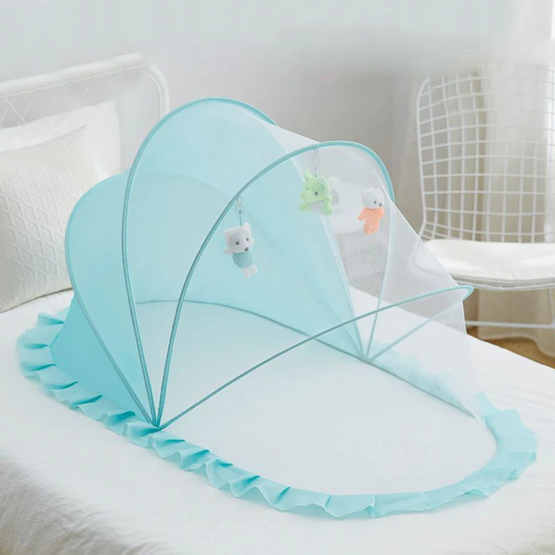 Mosquitera plegable para cama de bebé, red portátil para cuna, con almohadas de algodón