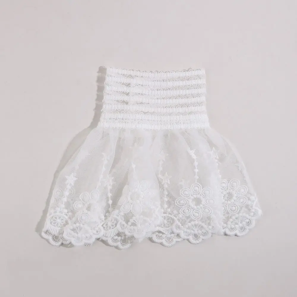 

Casual Double Layer Lace Fake Cuffs Flower Pleated Elastic Sleeve Cuffs Detachable Solid Horn Cuffs Decoration Shirt Decoration